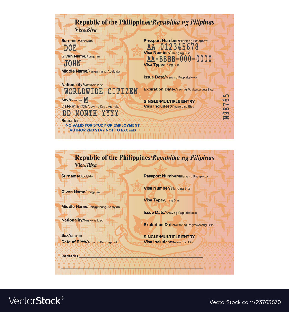 Philippines passport visa sticker template Vector Image