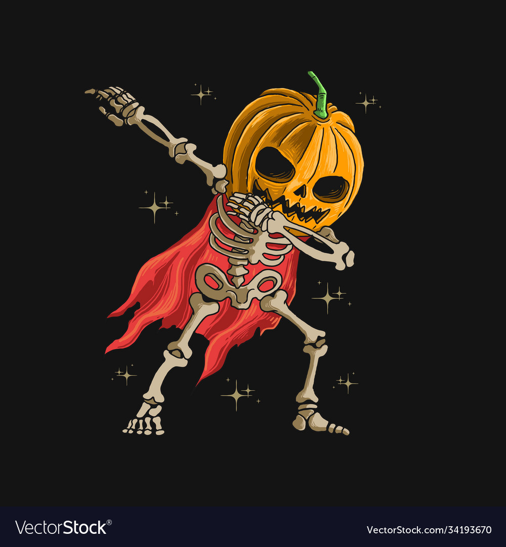 Skeleton pumpkin head dabbing dance v Royalty Free Vector