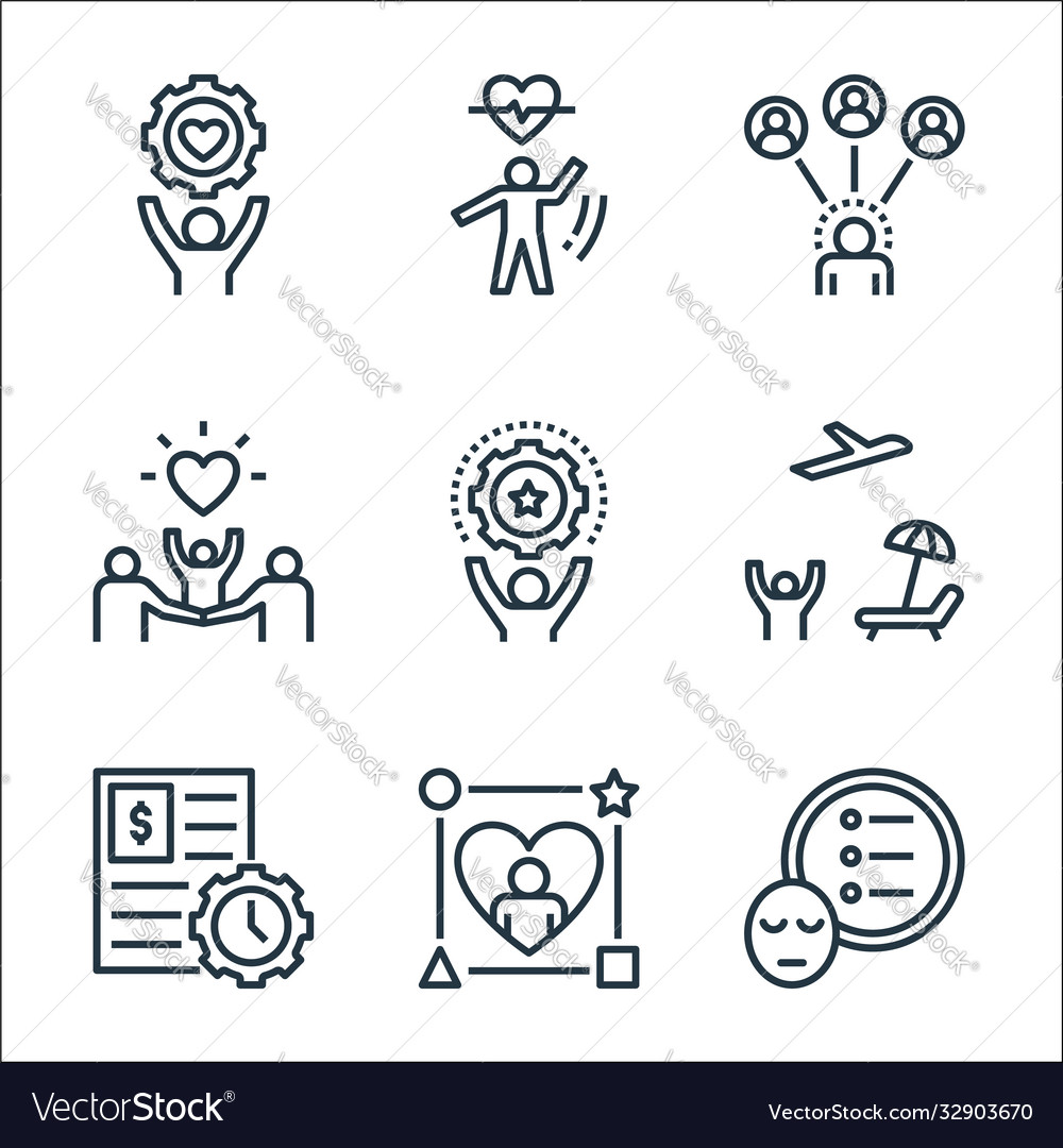 Work Life Balance Line Icons lineare Set Qualität