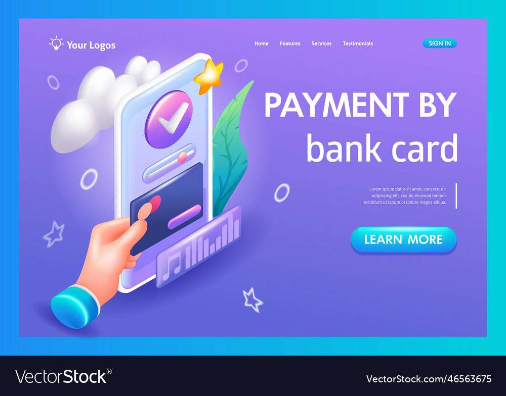 3d isometric cartoon payment by bank card via