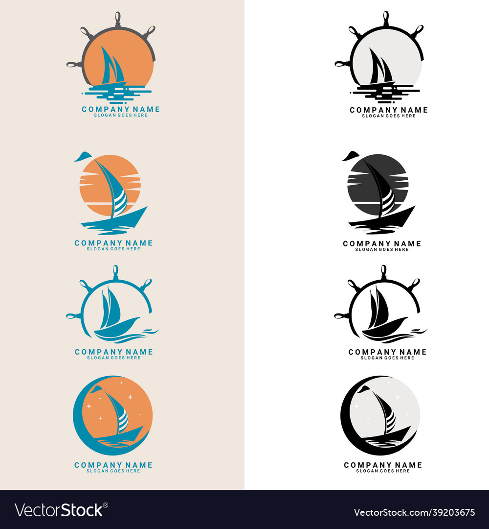 Nautical logos templates set ship logo cargo