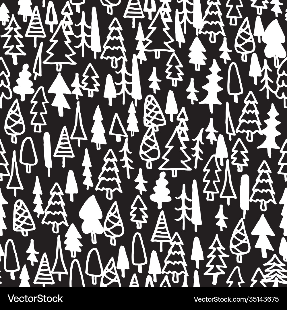 Seamless pattern hand drawn pine forest Royalty Free Vector