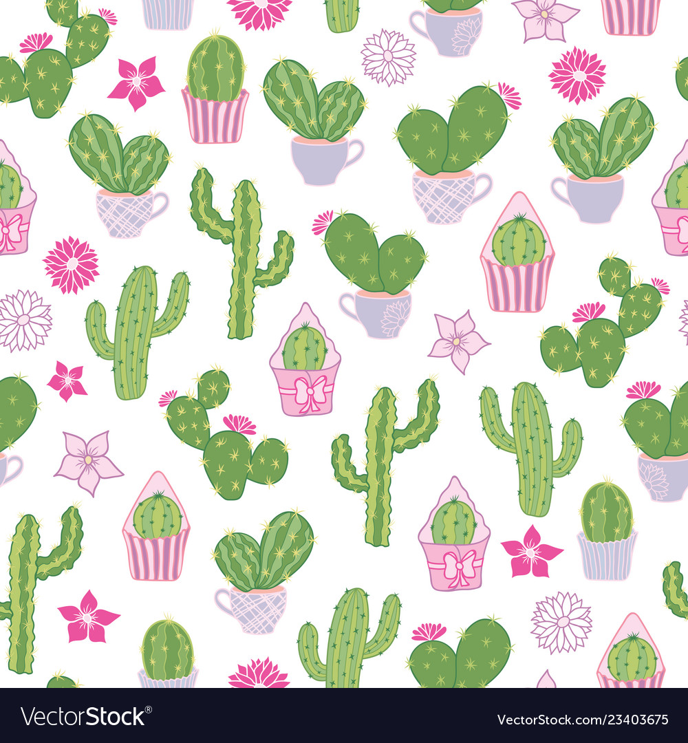 Seamless Pattern With Cacti And Flowers Royalty Free Vector 0912