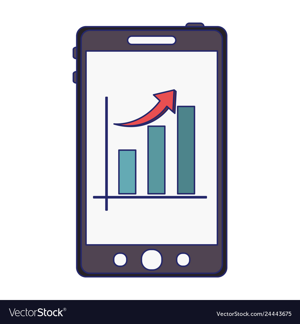 Smartphone with statistics graph blue lines