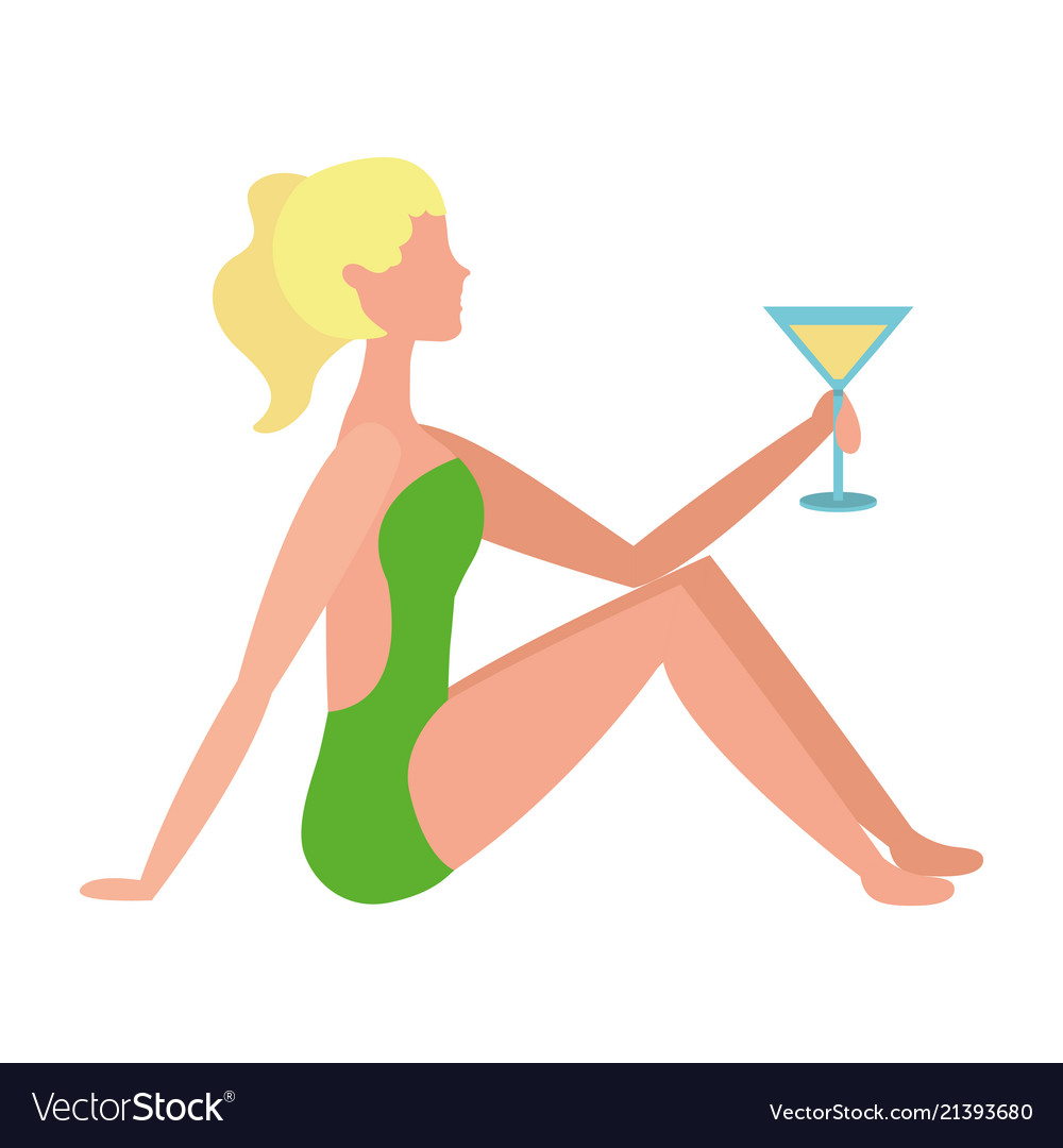 Beautiful woman in swimsuit with cocktail