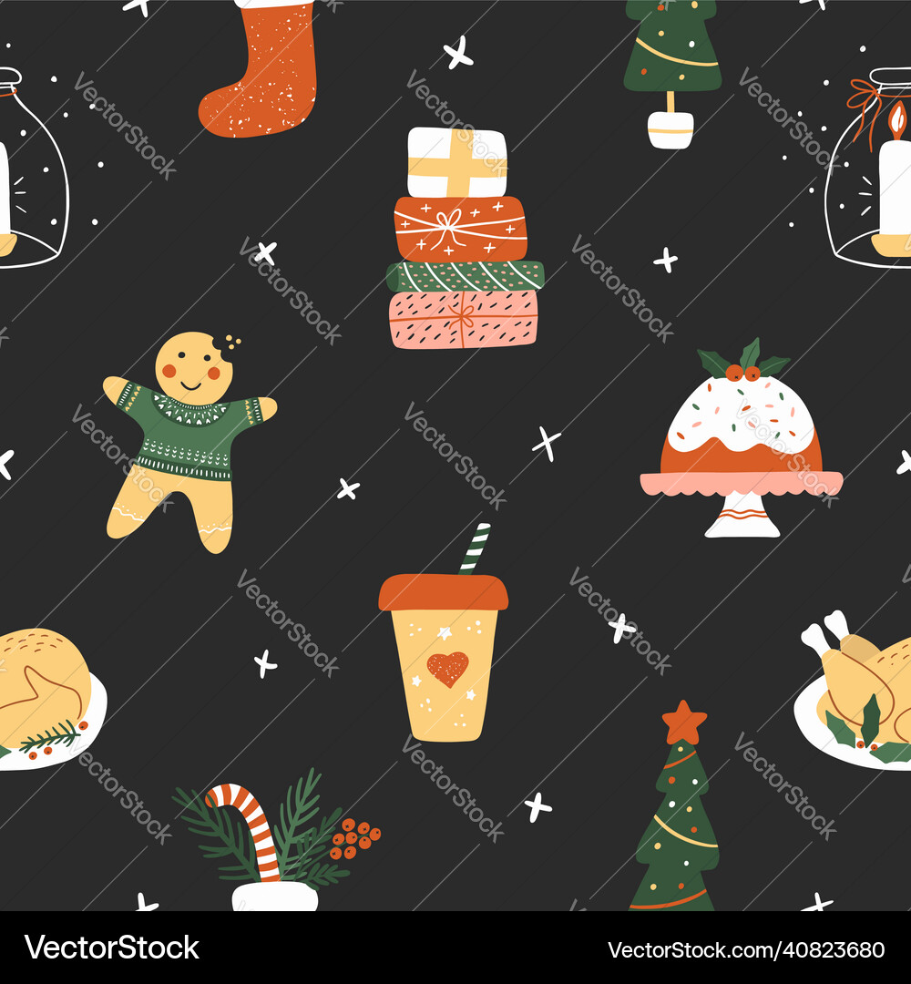 Christmas seamless pattern with funny elements Vector Image