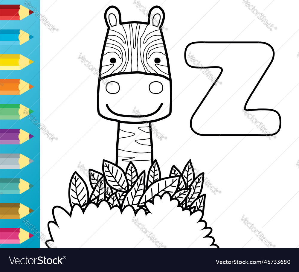 Coloring book or page with funny zebra smiling