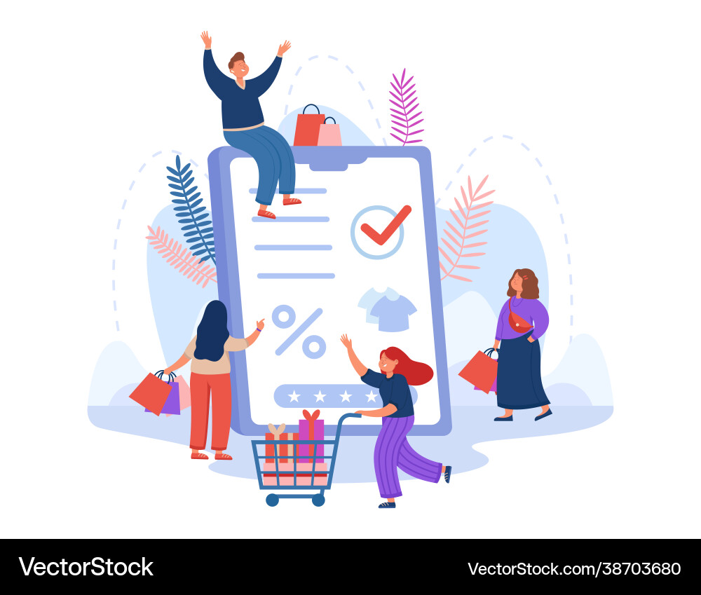Group customers shopping in online store Vector Image