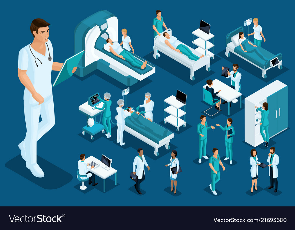 Isometric medicine doctor paramedic large surgeon Vector Image