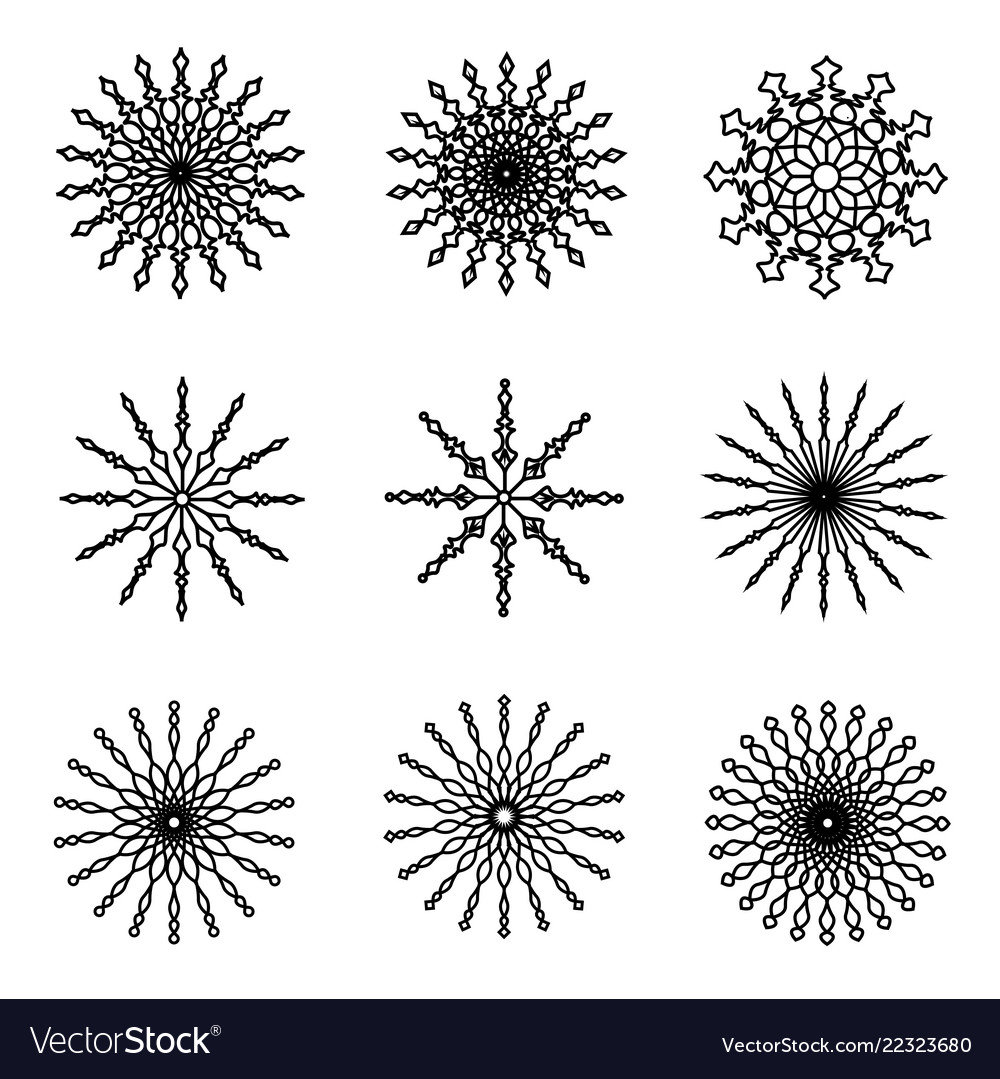 Set of black snowflakes on a white background