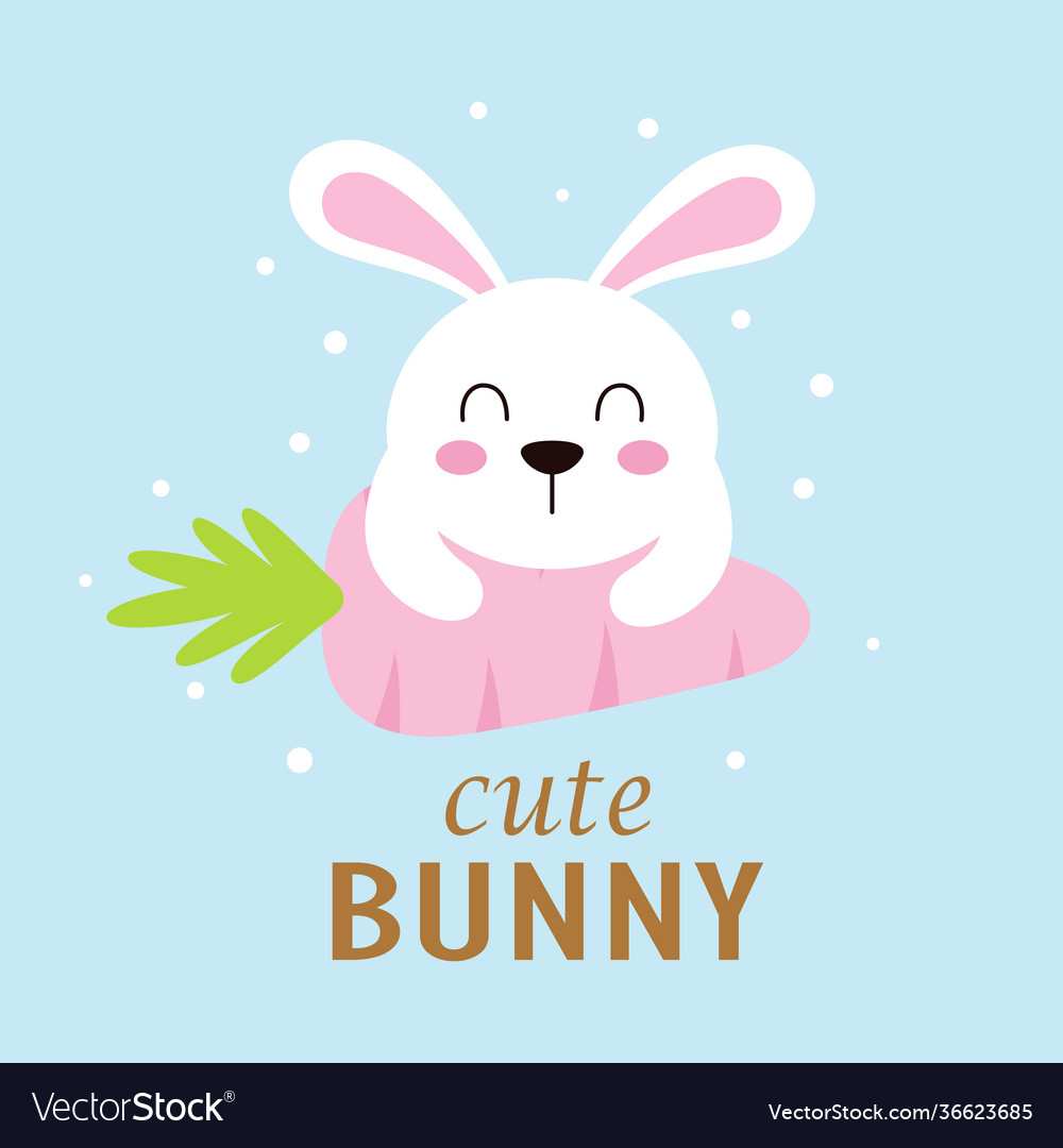 Cartoon cute bunny on carrot easter card Vector Image