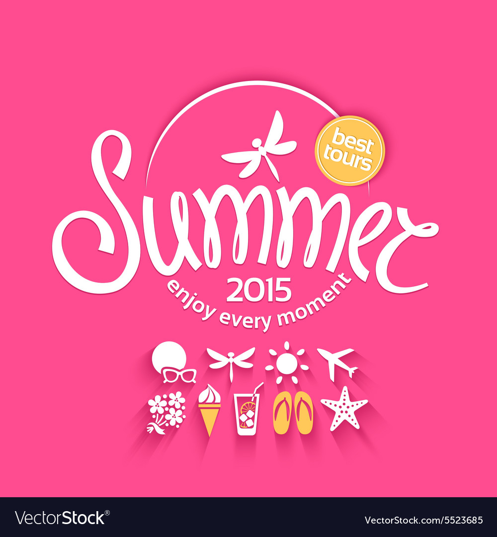 Colorful lettering summer and icons