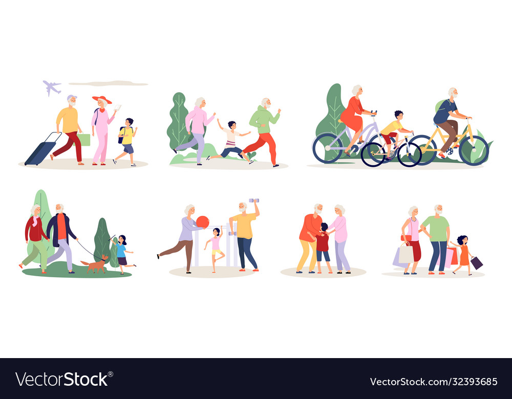 Grandparents and grandchildren old people Vector Image