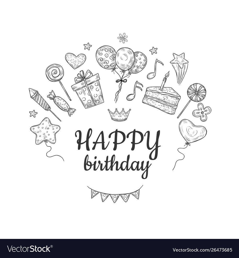 Happy Birthday Sketch Background Birthday Vector Image