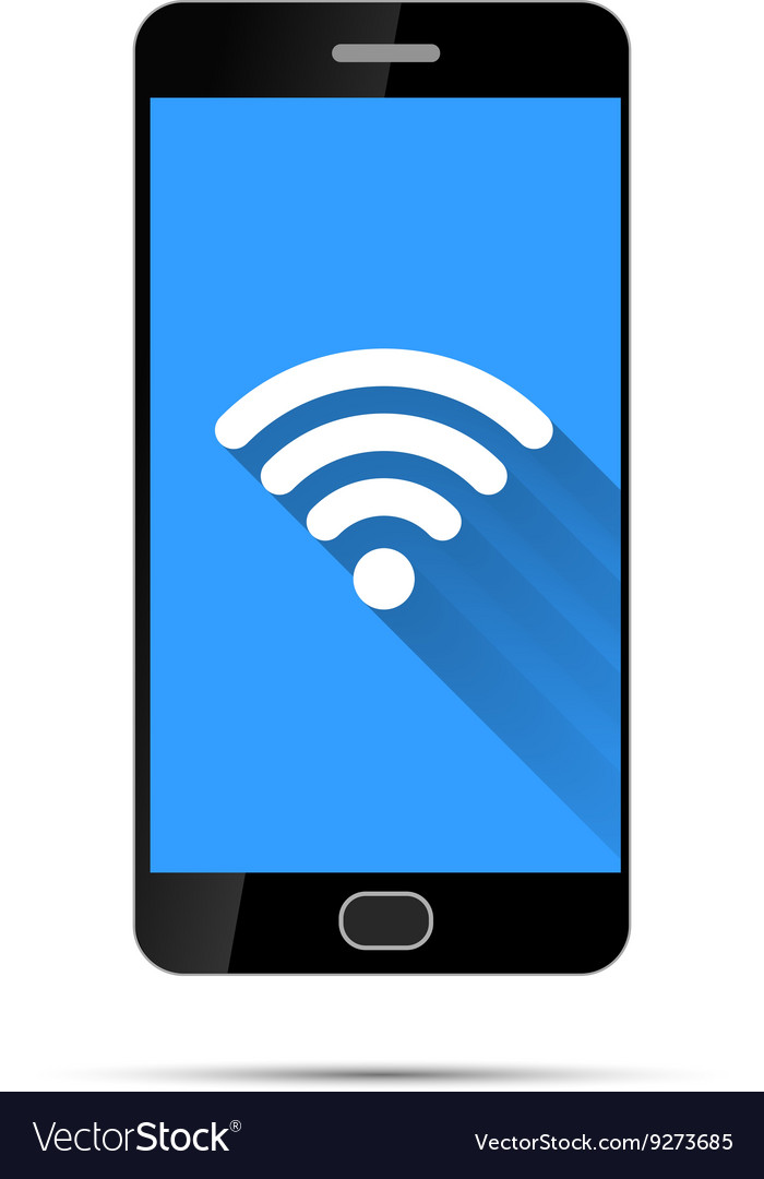 Realistic Black Smartphone With Wifi Icon On Blue Vector Image