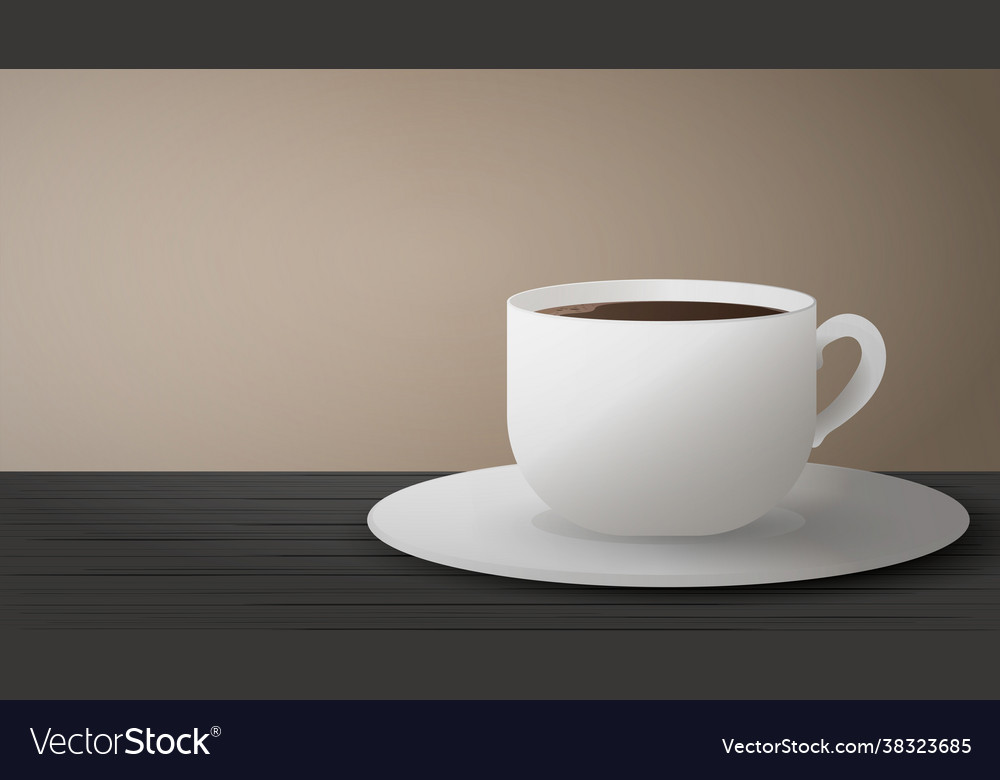 Realistic cup with coffee on a black wooden table