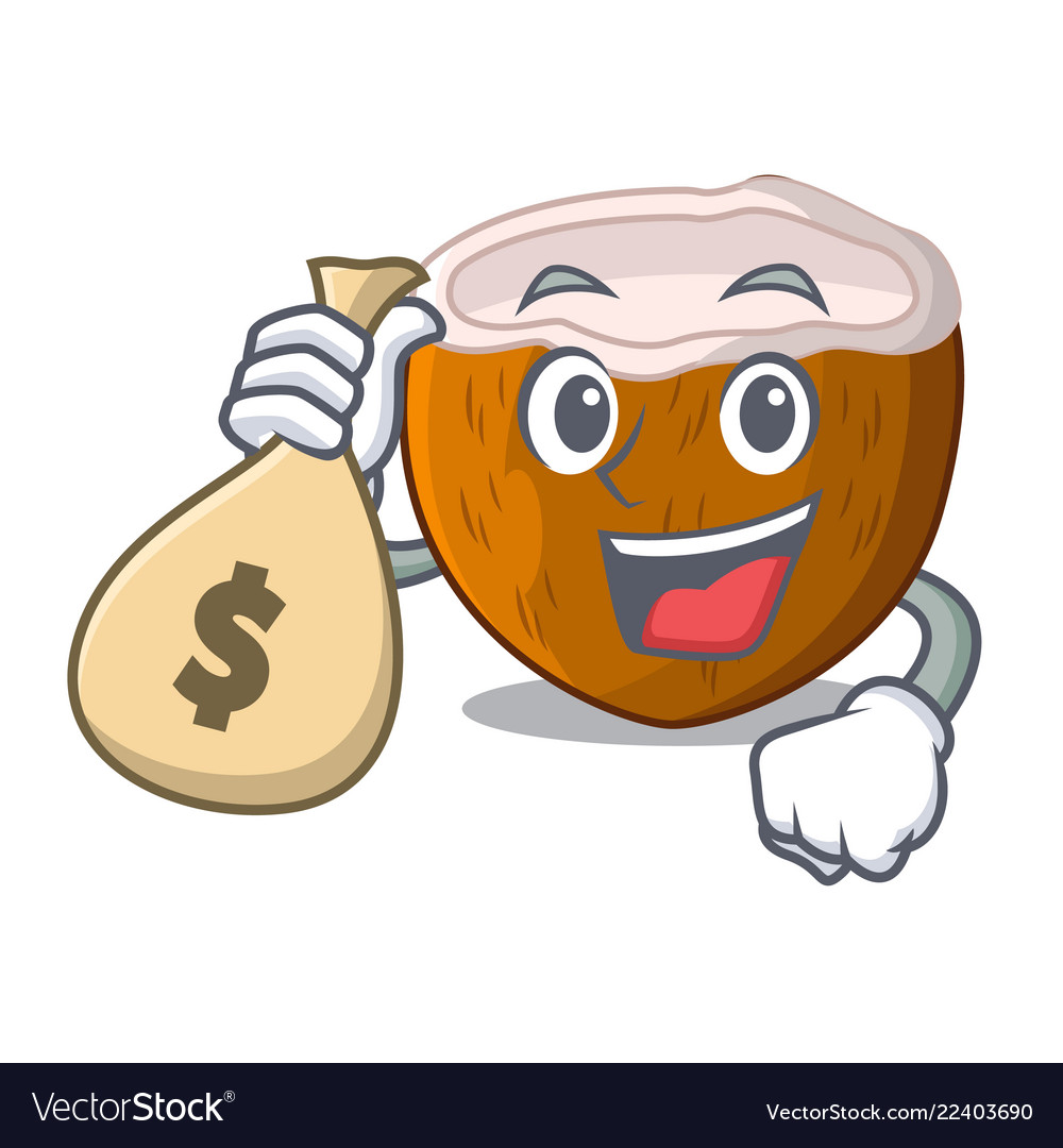 With money bag character coconut of pieces