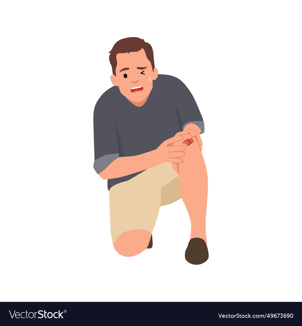 Young man flop falling having knee pain kneel Vector Image