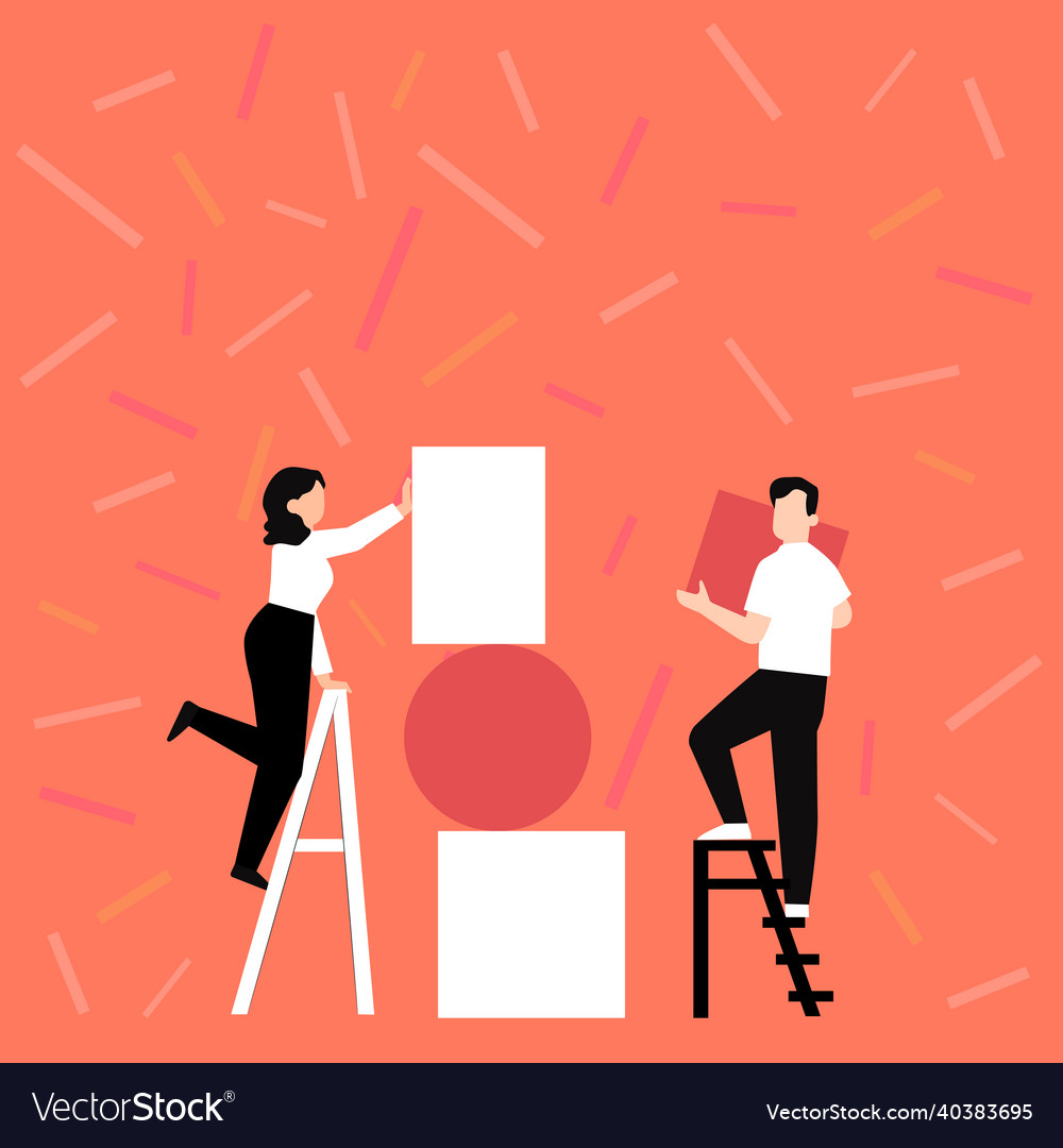 Couple drawing using ladder helping each other Vector Image