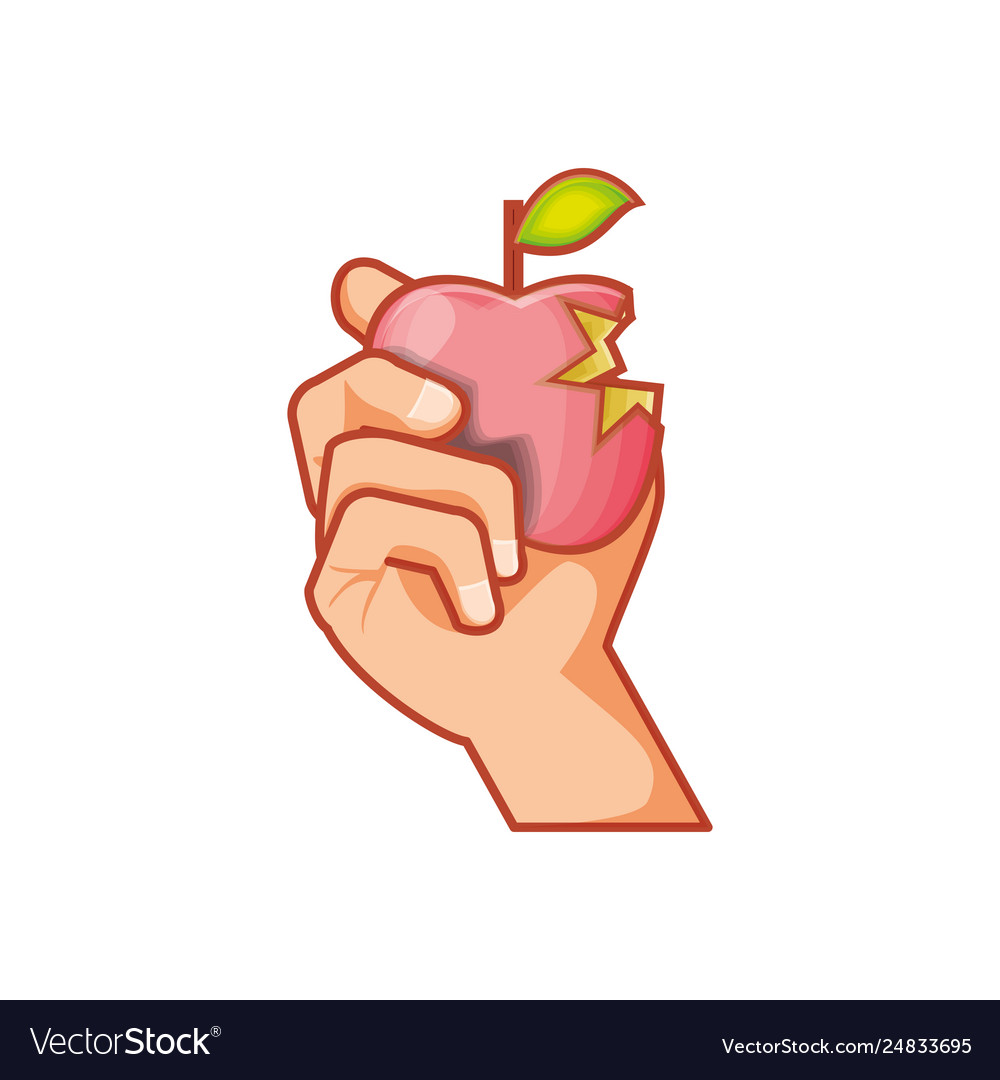 Fresh apple fruit with bite and hand