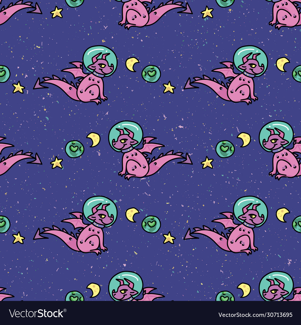 Kawaii astronaut purple dragon cartoon seamless