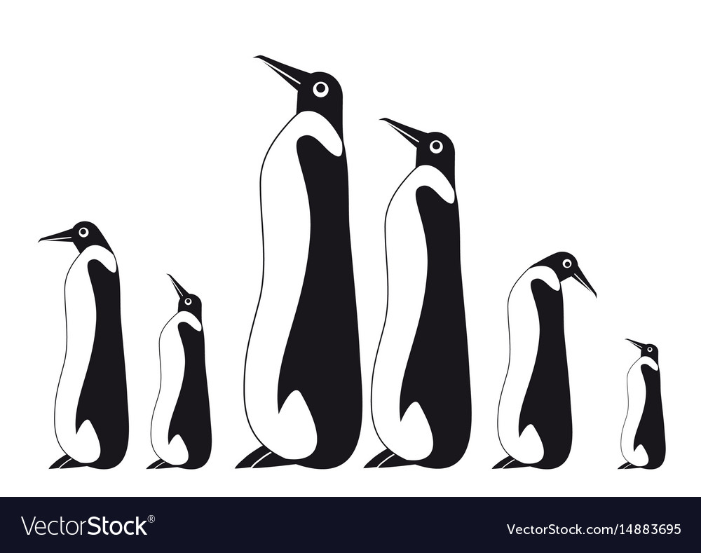 Penguin silhouettes on the white background