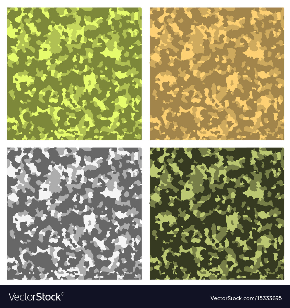 Seamless pixel camouflage patterns set background