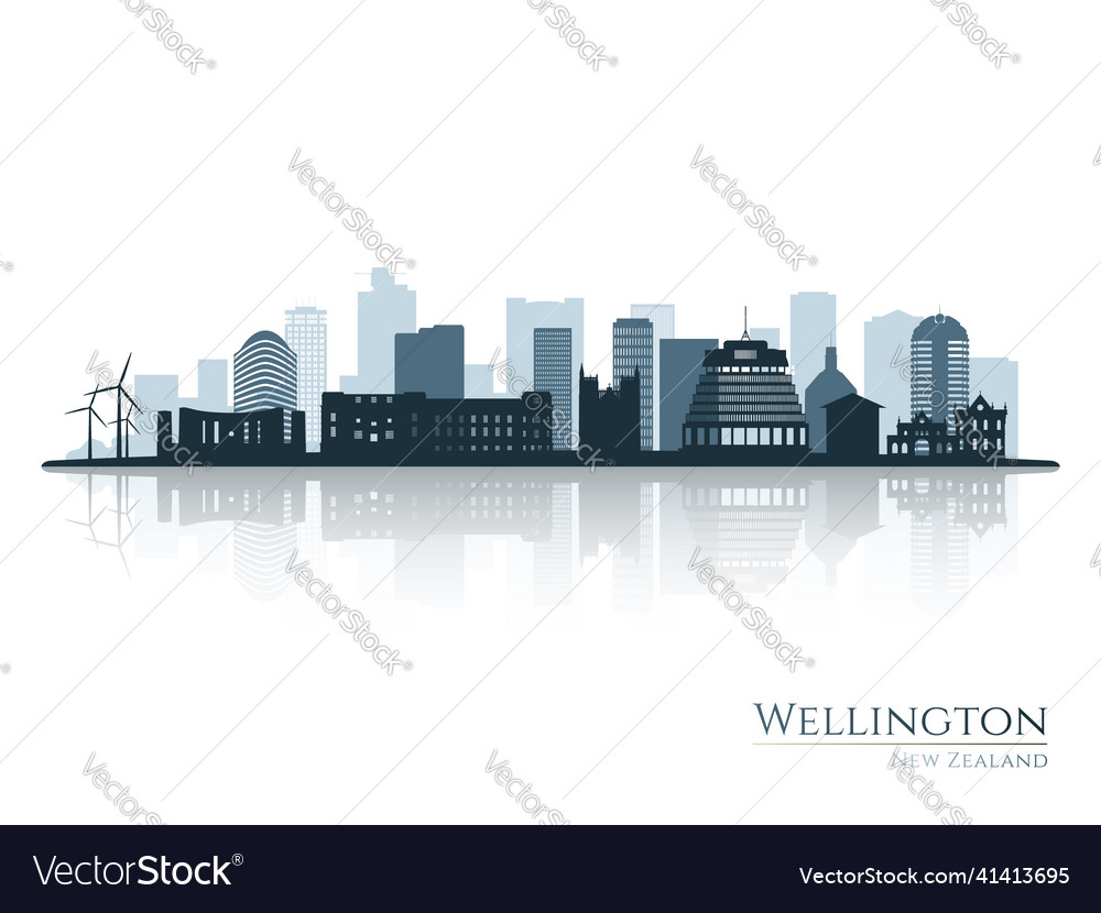 Wellington skyline silhouette with reflection