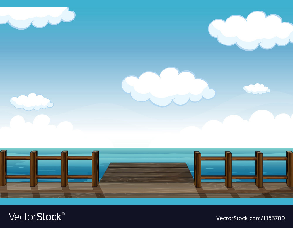 A wooden bench and water Royalty Free Vector Image