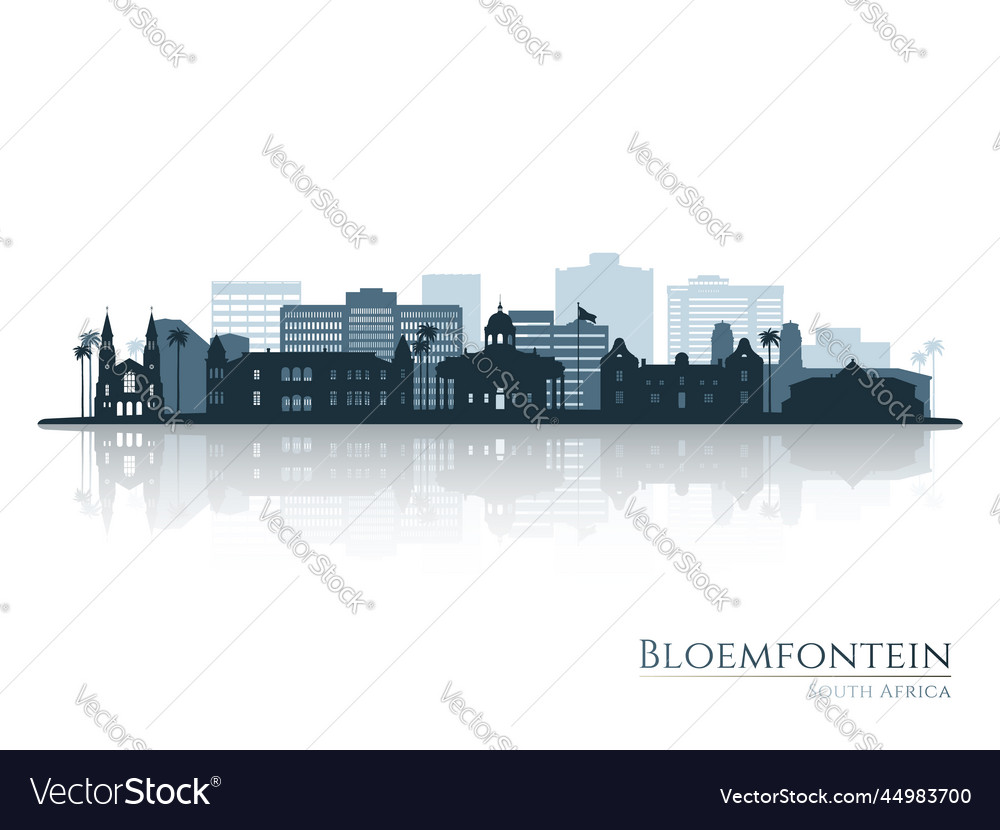 Bloemfontein skyline silhouette with reflection Vector Image