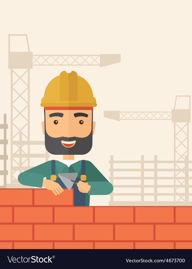 Builder man is building a brick wall