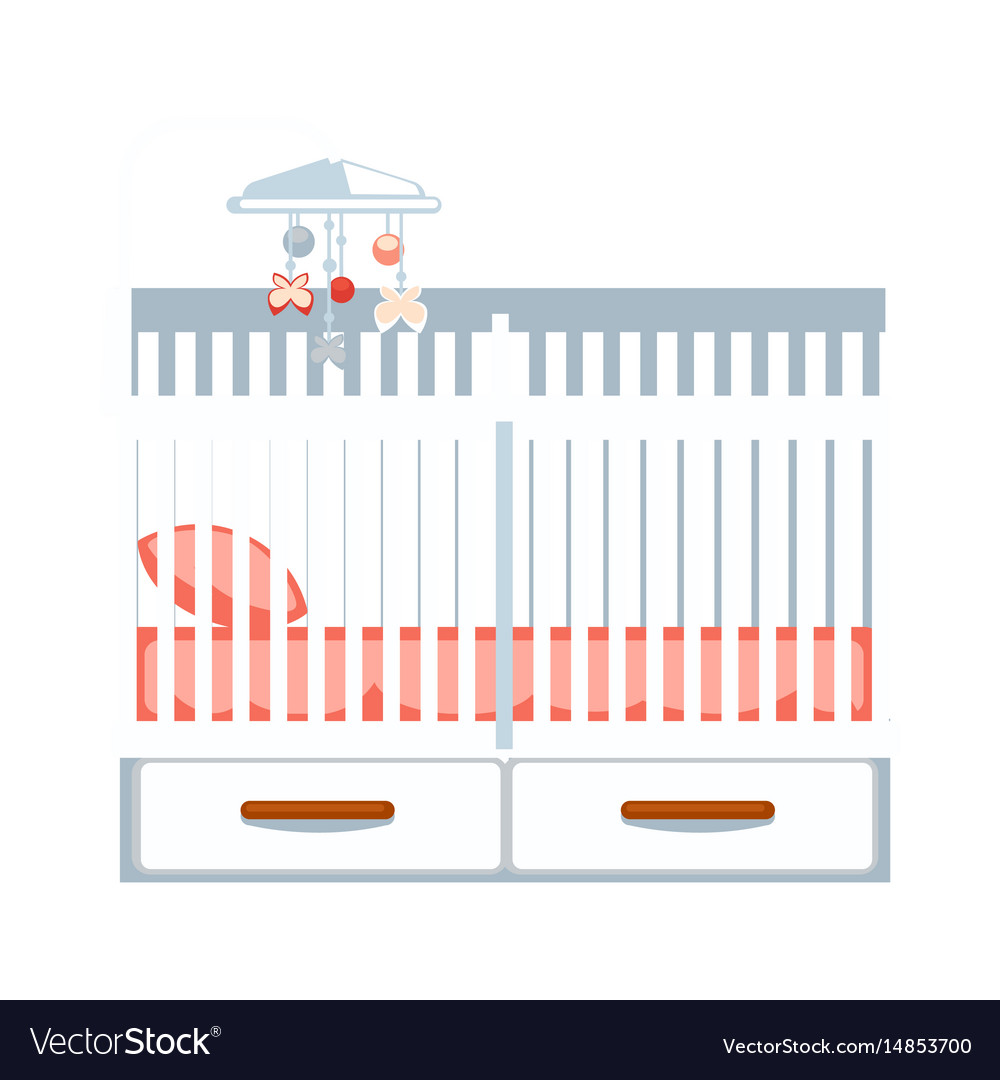 Crib With Drawers And Hanging Rattle Isolated On Vector Image