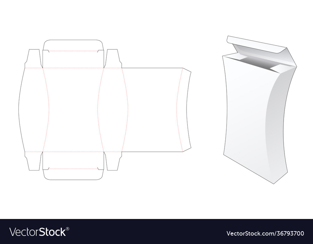 Curved side tall box die cut template Royalty Free Vector