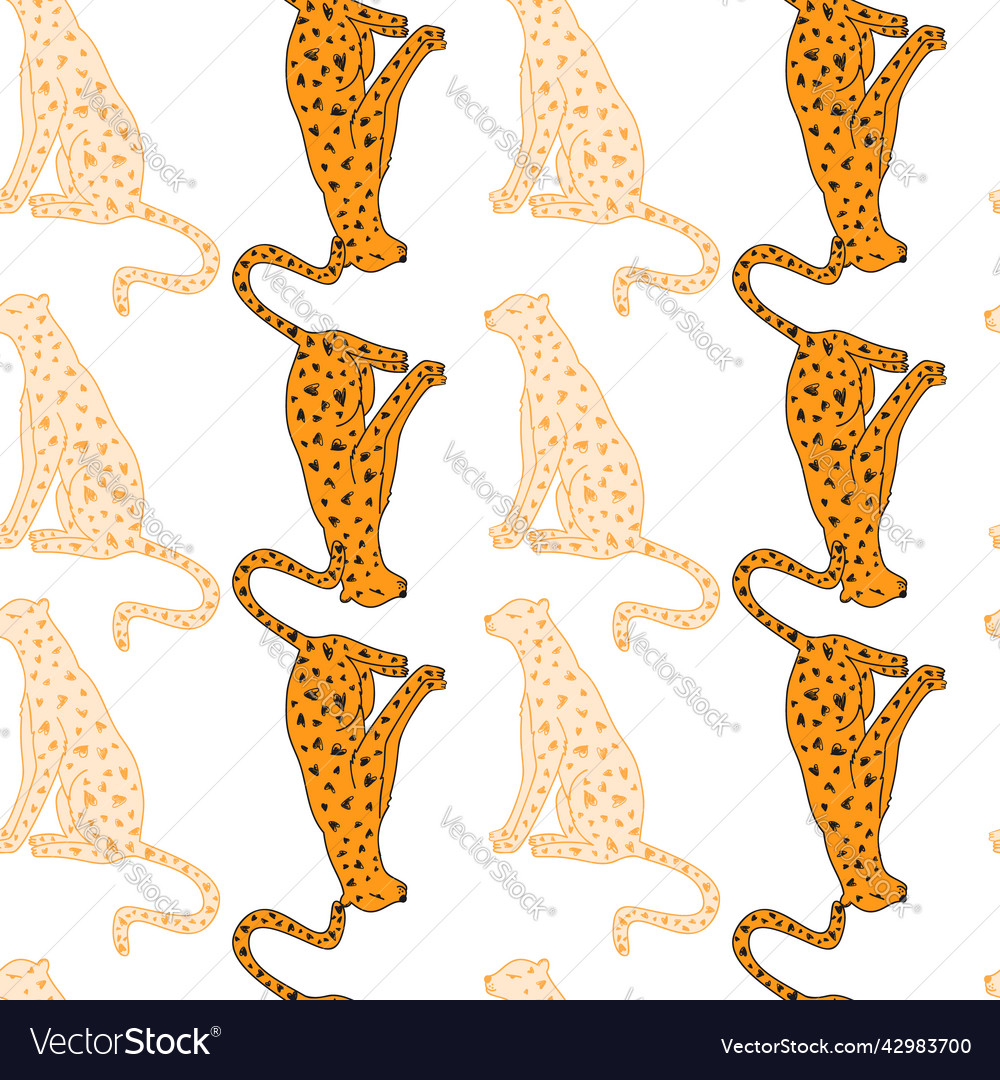 Doodle cheetah seamless pattern hand drawn cute