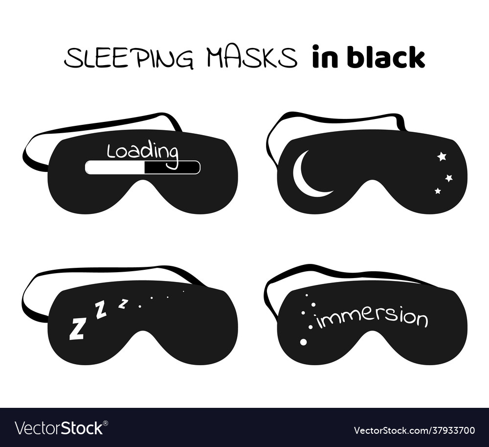 Sleeping masks set in black style with white print