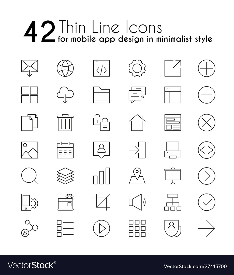 Smartphone apps linear icons set mobile