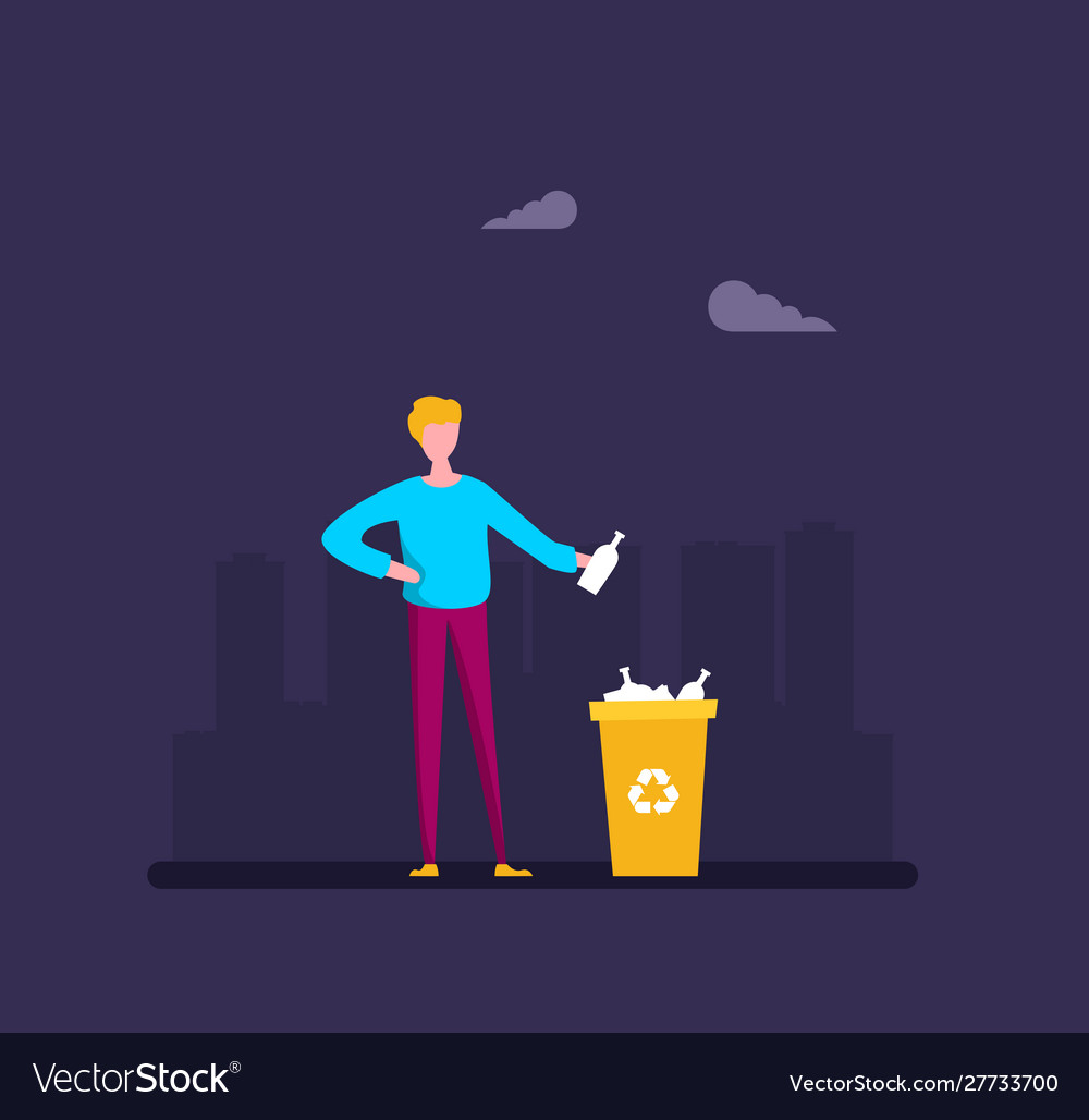 Waste sorting collect plastic bottles into Vector Image