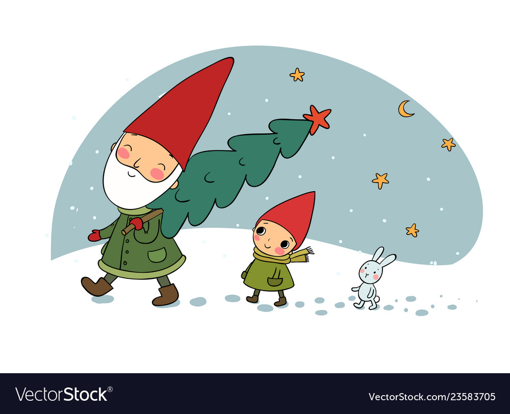 Cute cartoon gnomes christmas elves grandfather