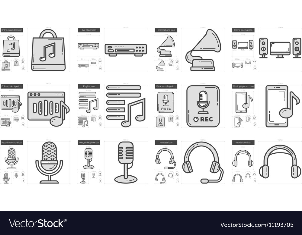 Music line icon set