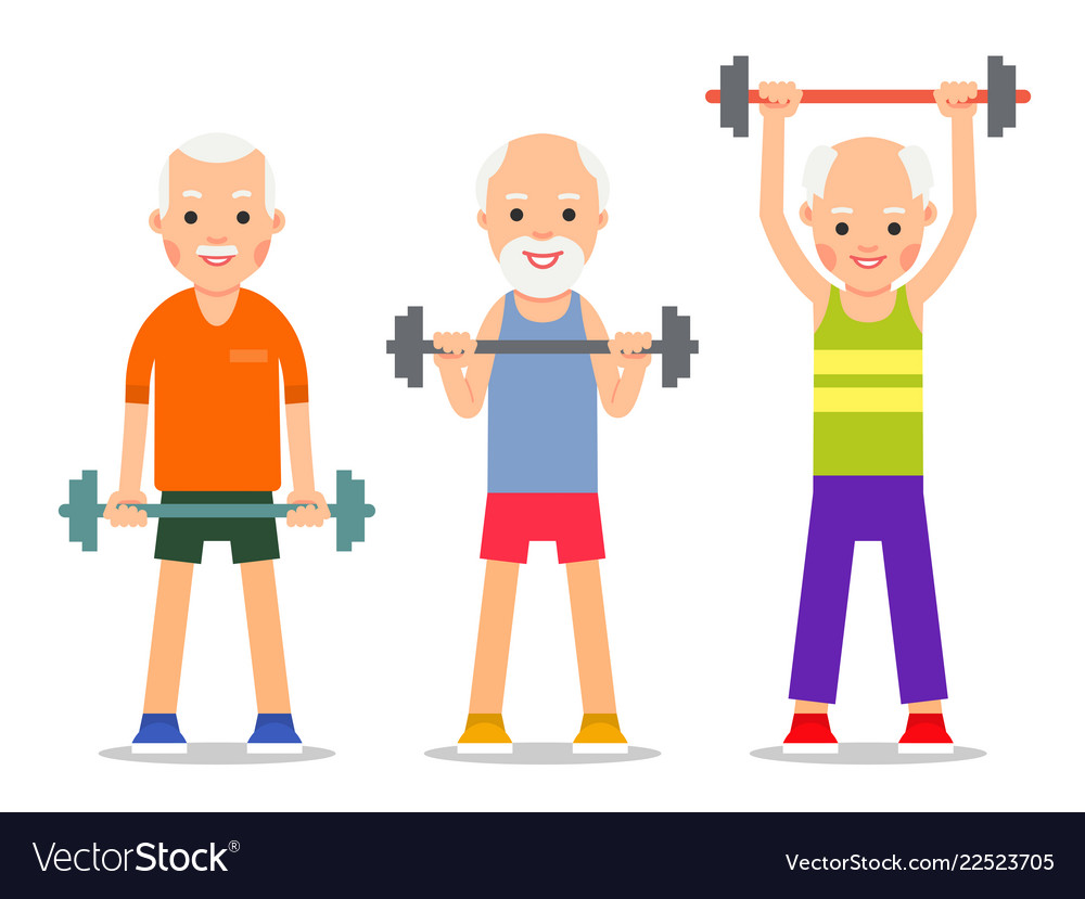 Older men perform exercises to barbell lifting Vector Image