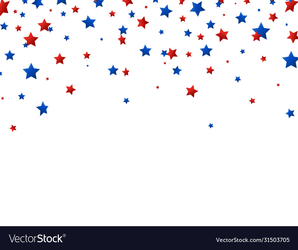 Stars red and blue confetti falling on white Vector Image