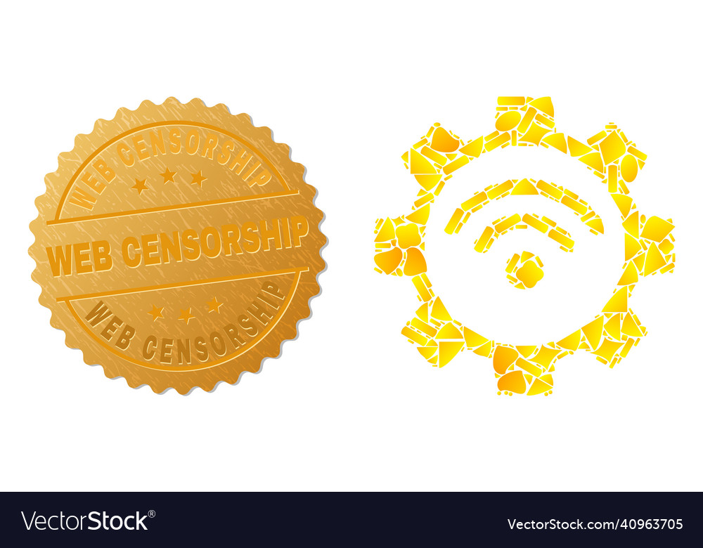 Wi-fi gear icon collage of gold and textured web