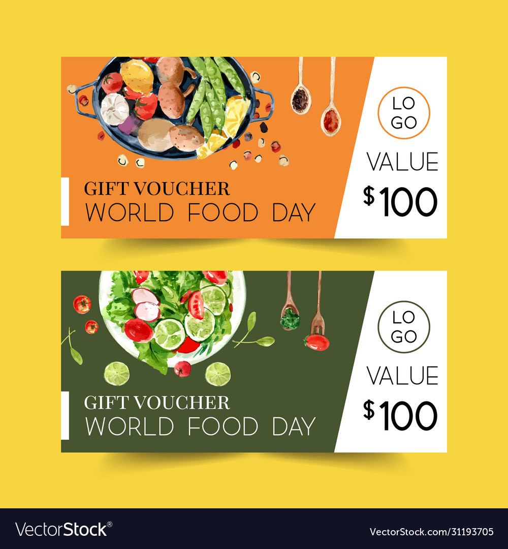 World food day voucher design with salad mushroom Vector Image