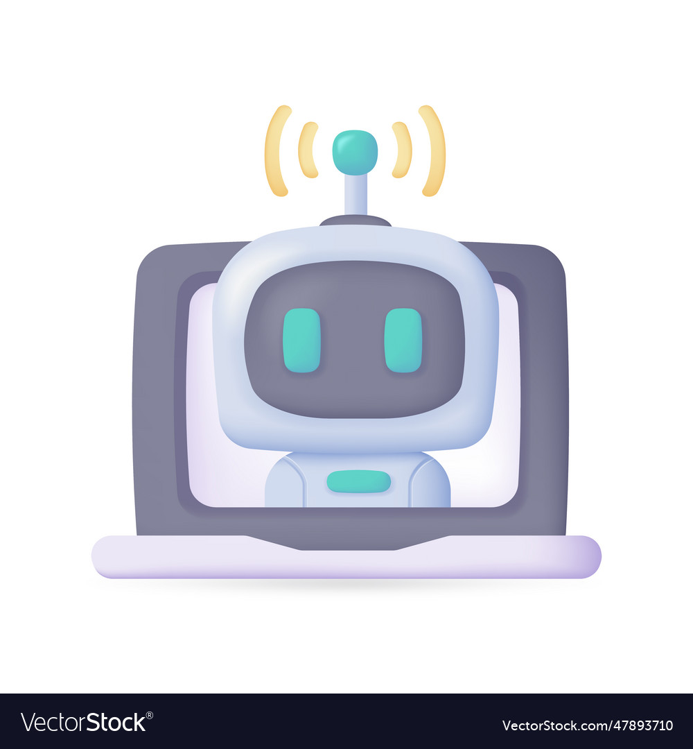 3d smart robot on computer to assist in human Vector Image