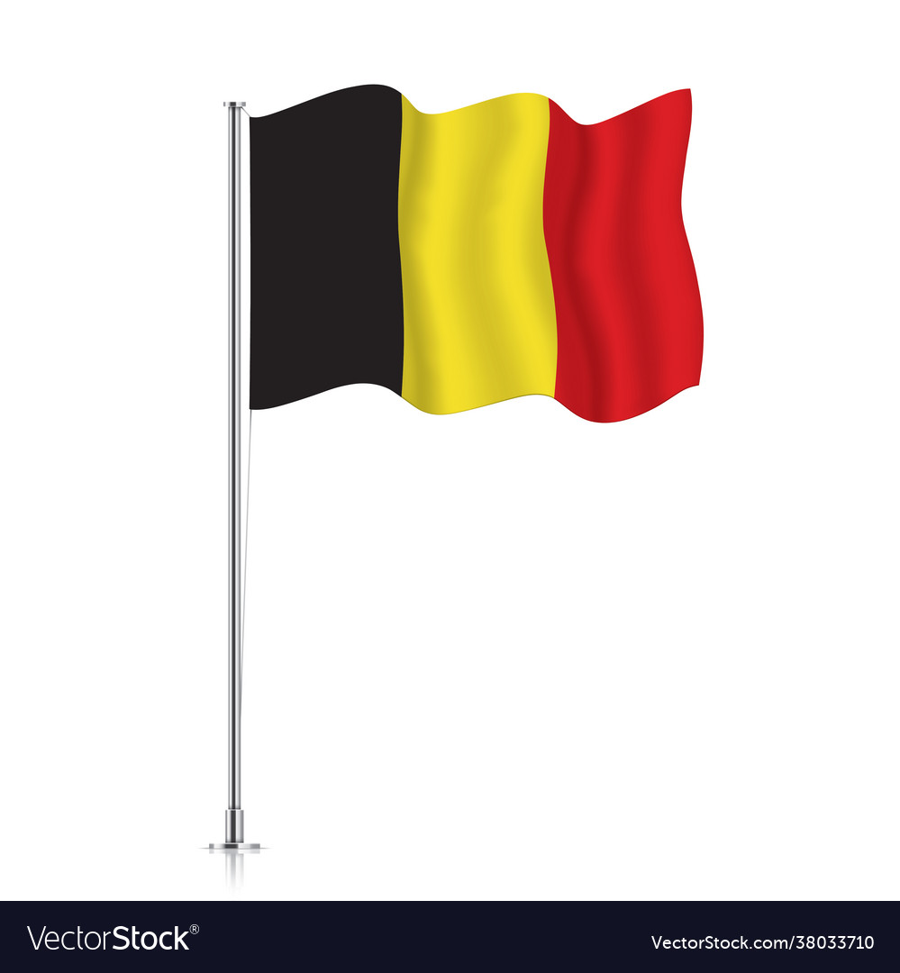 Belgium flag waving on a metallic pole Royalty Free Vector