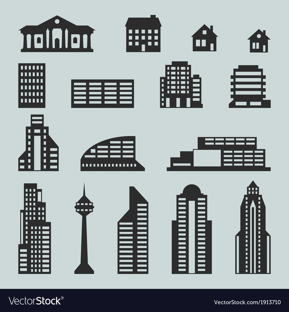 Cityscape icon set of buildings Royalty Free Vector Image