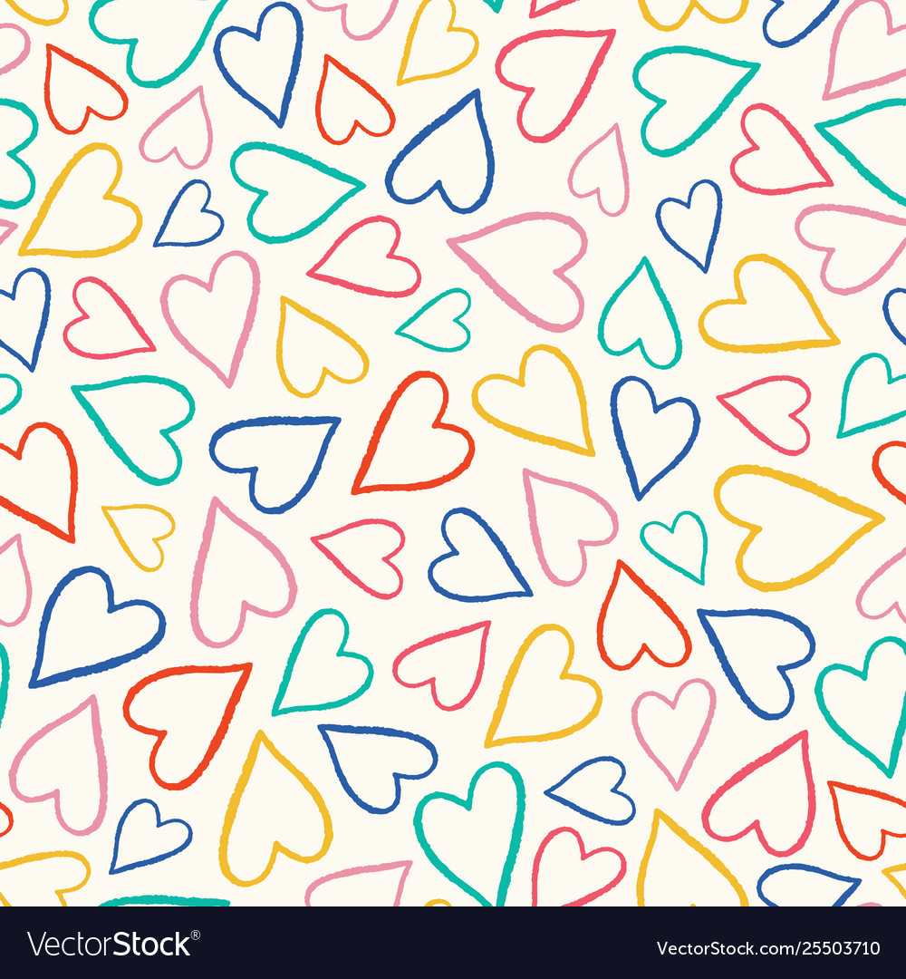 Hand drawn colorful tossed heart outlines pattern Vector Image