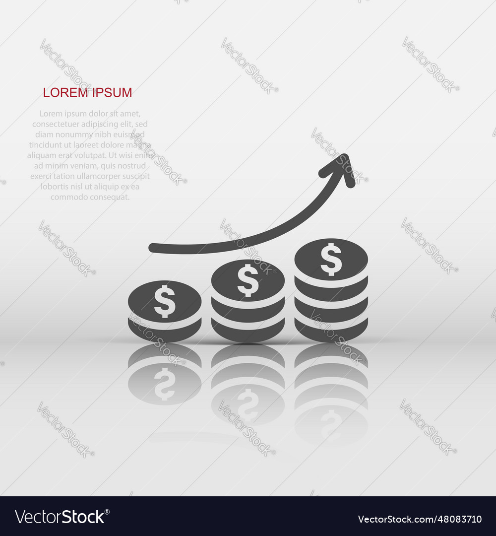 Income rate increase icon in flat style finance