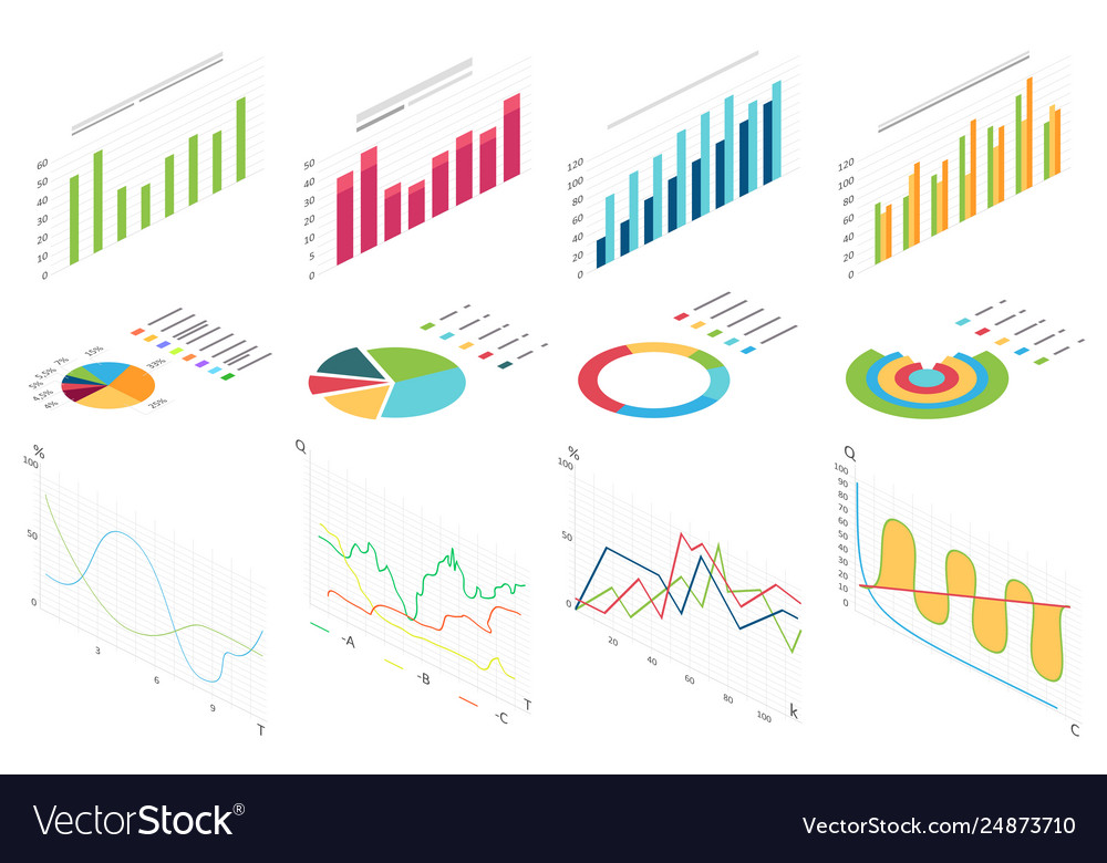 Isometric flat data finance graphic business Vector Image