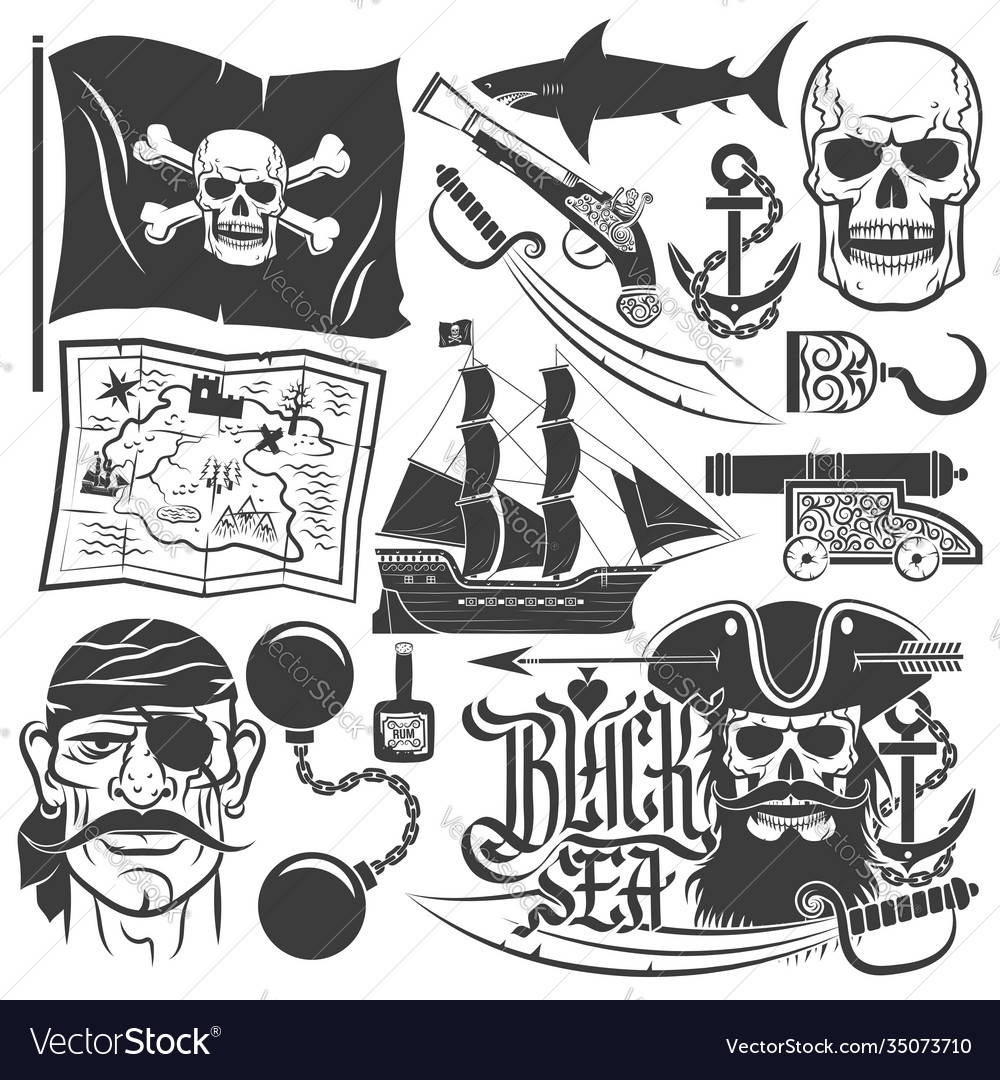 Pirate set for logos blackbeard Royalty Free Vector Image